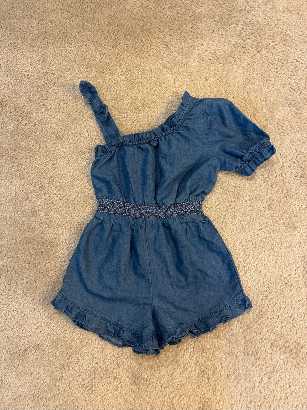 Vince Camuto Girls’ Blue Denim One-Shoulder Ruffle Romper